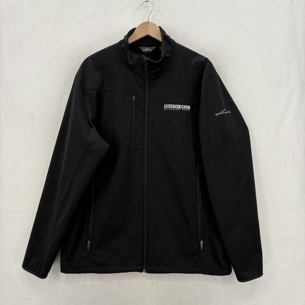 Eddie Bauer Jacket Mens XL Black Softshell Windbreaker Bravo Brio Logo Hiking